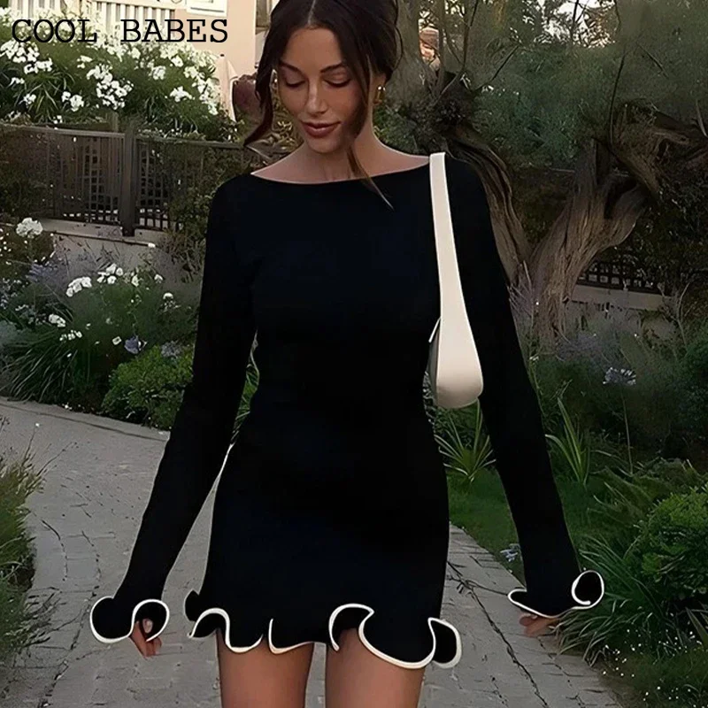 Women's Dress Elegant Party Ruffles Round Neck Long Sleeve Casual Slim Autumn Mini Dresses Lady Chic Street Black White Dress
Women's Dress Elegant Party Ruffles Round Neck Long Sleeve Casual Slim Autumn Mini Dresses Lady Chic Street Black White Dress