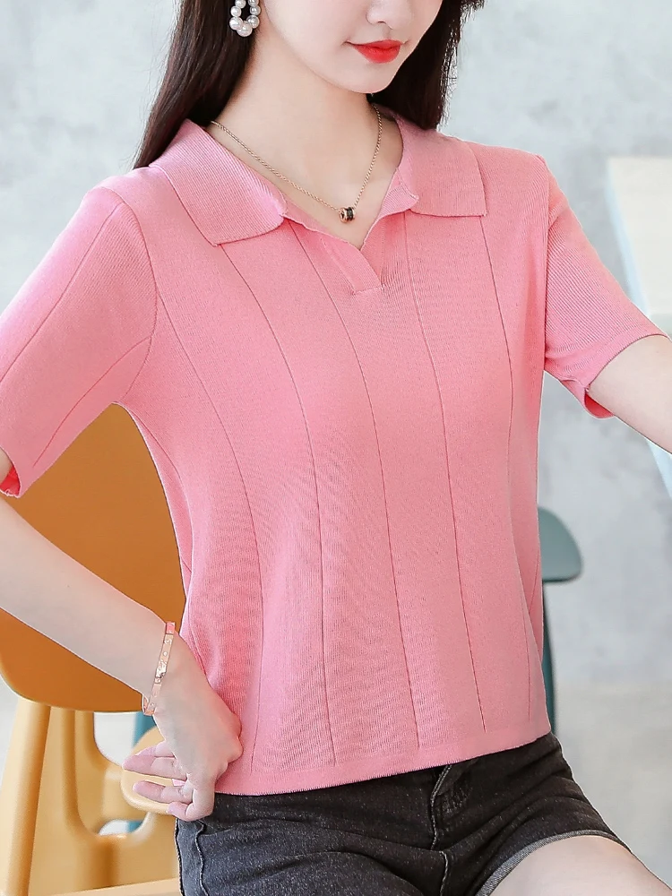 Thin Ice Silk ort Sve T-irt Women's Loose Knitted Sweater Korean Sle Summer Faion Small Size Top Pure Color
Thin Ice Silk ort Sve T-irt Women's Loose Knitted Sweater Korean Sle Summer Faion Small Size Top Pure Color