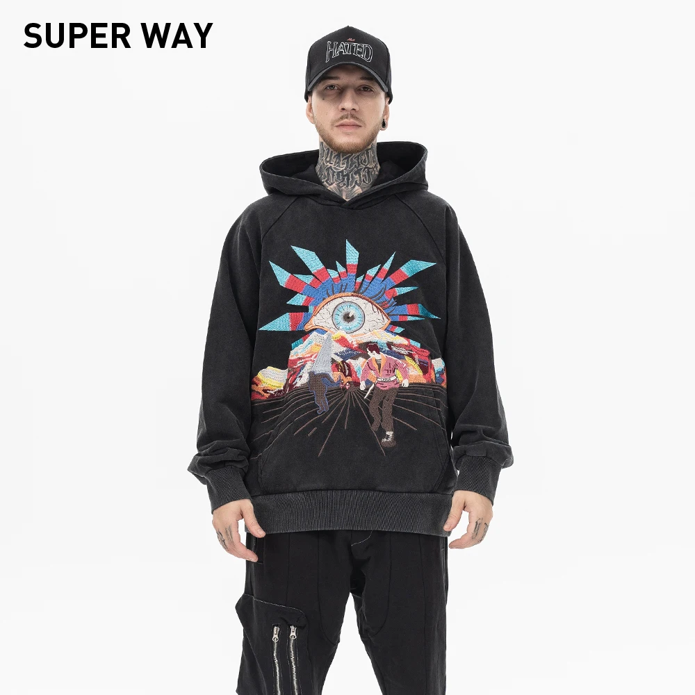 Superway Original Design Devil's Eye Embroidery Men Hoodies Casual Washed Oversized High Street Retro Pullovers Hip Hop Hooded
Superway Original Design Devil's Eye Embroidery Men Hoodies Casual Washed Oversized High Street Retro Pullovers Hip Hop Hooded