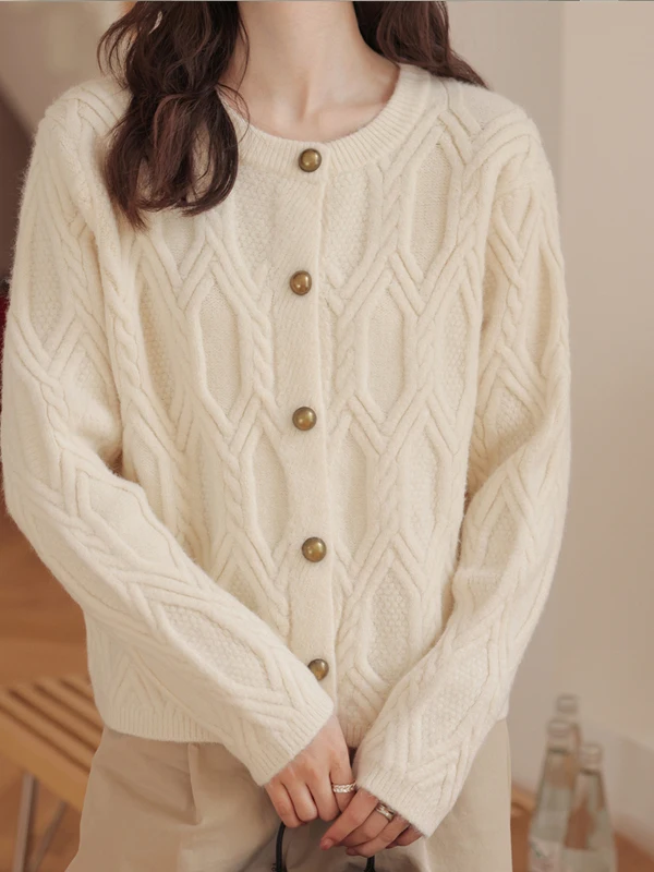 Retro Open Cardigan Sweater Women's Loose Thickened Knitted Outerwear Autumn Winter Long Sleeve round Neck Short Style Ladies
Retro Open Cardigan Sweater Women's Loose Thickened Knitted Outerwear Autumn Winter Long Sleeve round Neck Short Style Ladies