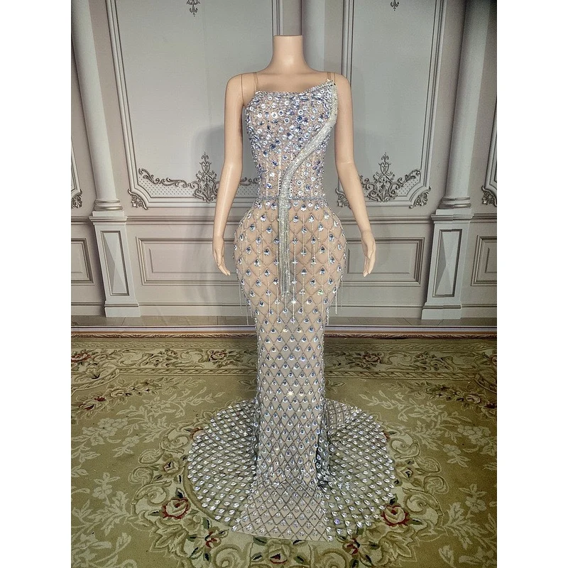 Sexy Waterdrop Rhinestone Elastic Mesh Tight Tail Dress Performance Party Outfit Stage Costume Women's Fashion
Sexy Waterdrop Rhinestone Elastic Mesh Tight Tail Dress Performance Party Outfit Stage Costume Women's Fashion