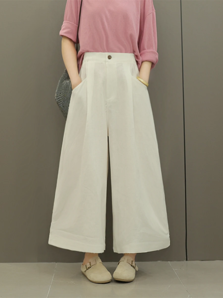 High Waist Wide Leg Straight Cut Loose Nine-Piece Cotton Linen Blend Women's Casual Pants Trousers with Pockets for Commuting
High Waist Wide Leg Straight Cut Loose Nine-Piece Cotton Linen Blend Women's Casual Pants Trousers with Pockets for Commuting