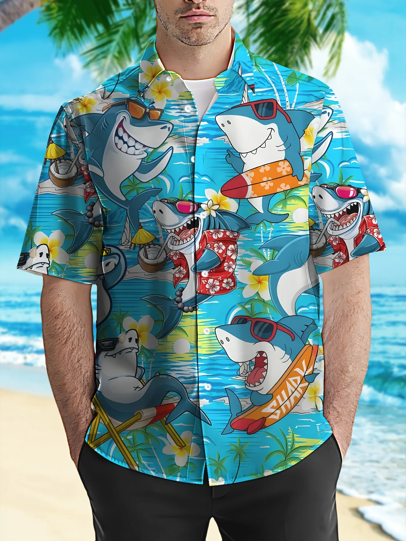 Men's Funny Cartoon Shark Print Short Sleeve Shirt Casual Hawaiian Button Down Shirts For Men Beach Vacation Wear
Men's Funny Cartoon Shark Print Short Sleeve Shirt Casual Hawaiian Button Down Shirts For Men Beach Vacation Wear