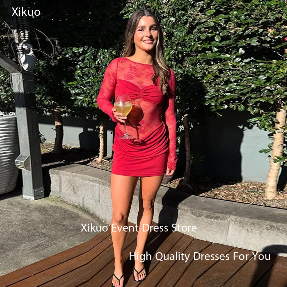 Xikuo Fashion Red Lace Party Dresses Long Sleeves Illusion Vestidos De Festa Cocktail Women Sexy Celebrity Prom Gowns Customized
Xikuo Fashion Red Lace Party Dresses Long Sleeves Illusion Vestidos De Festa Cocktail Women Sexy Celebrity Prom Gowns Customized