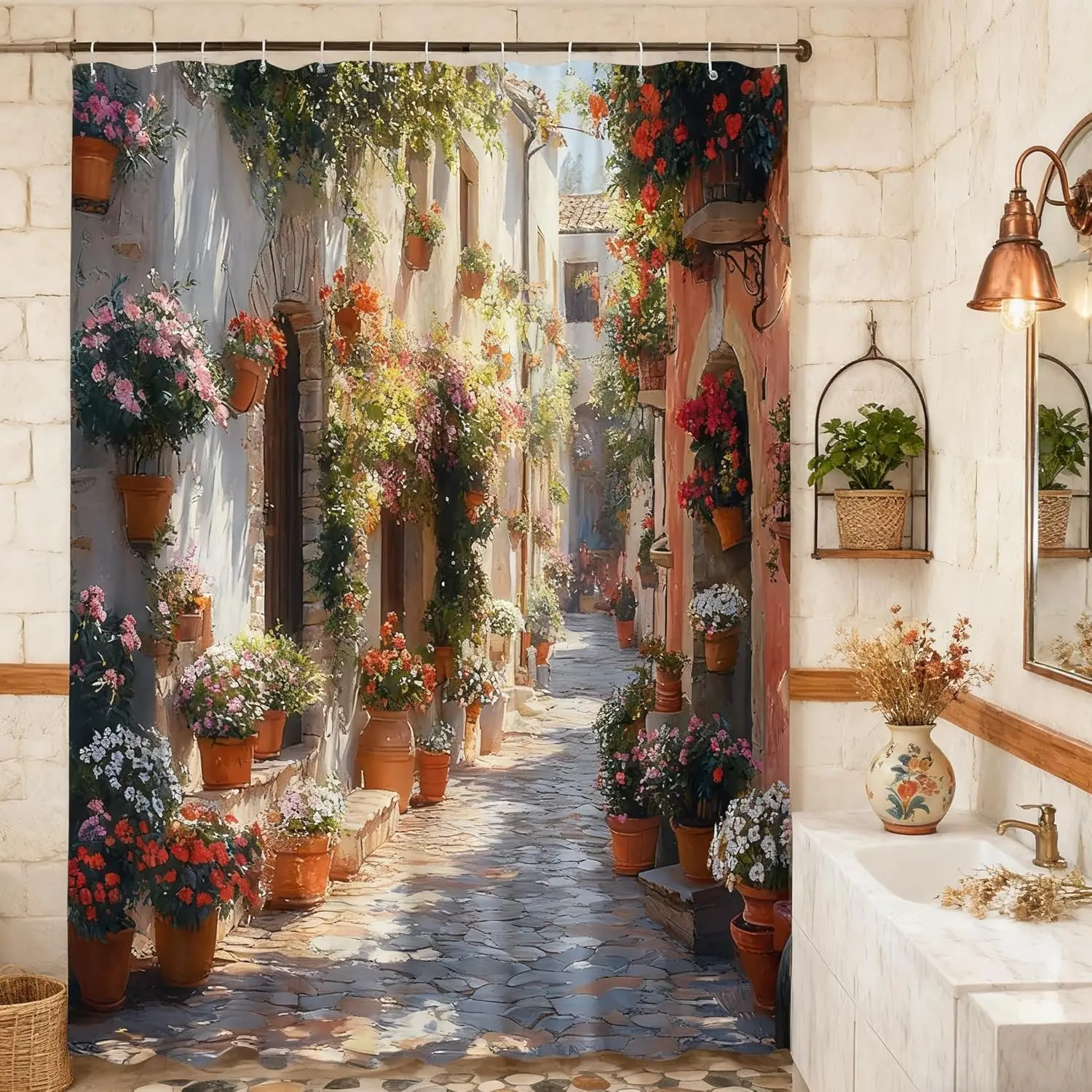 Italian Street Shower Curtain Tuscany Renaissance Flower Town Rustic Floral Plants Green Leaves Farmhouse Scenery Nature
Italian Street Shower Curtain Tuscany Renaissance Flower Town Rustic Floral Plants Green Leaves Farmhouse Scenery Nature