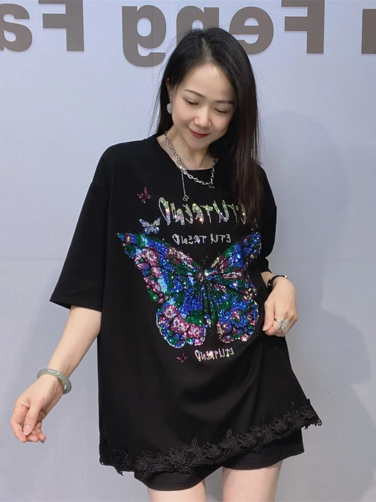 Lace Splice Short Sleeve Loose T-Shirt Women's Summer New Style Rhinestone Slimming Half Sleeve Cotton Polyester Ca...
Lace Splice Short Sleeve Loose T-Shirt Women's Summer New Style Rhinestone Slimming Half Sleeve Cotton Polyester Ca...