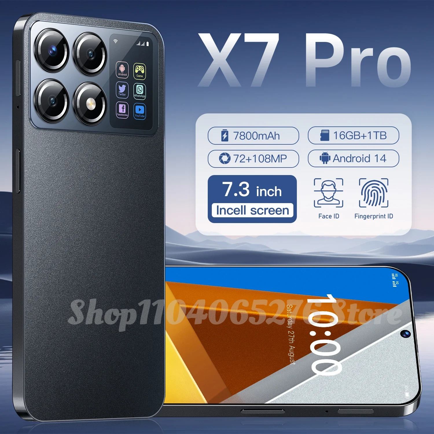 Original X7 Pro Smartphone 7.3inch Global Version 16G+1TB Snapdragon 8 gen3 Android14 50+108MP 4G/5G Cellphone Mobile Phone NFC
Original X7 Pro Smartphone 7.3inch Global Version 16G+1TB Snapdragon 8 gen3 Android14 50+108MP 4G/5G Cellphone Mobile Phone NFC