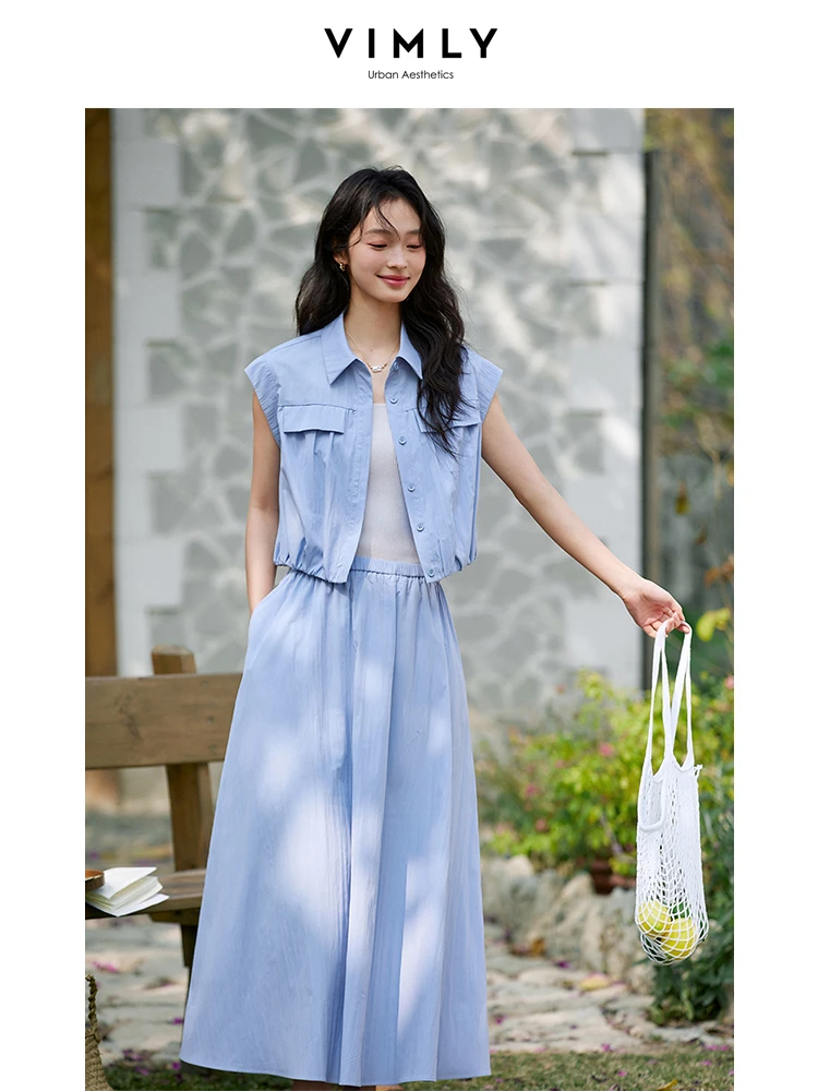 VIMLY 2 Piece Summer Skirt Sets Woman 2025 Outfits Sleeveless Top Elastic Waist Midi Skirt Matching Set Female Clothing A1201
VIMLY 2 Piece Summer Skirt Sets Woman 2025 Outfits Sleeveless Top Elastic Waist Midi Skirt Matching Set Female Clothing A1201