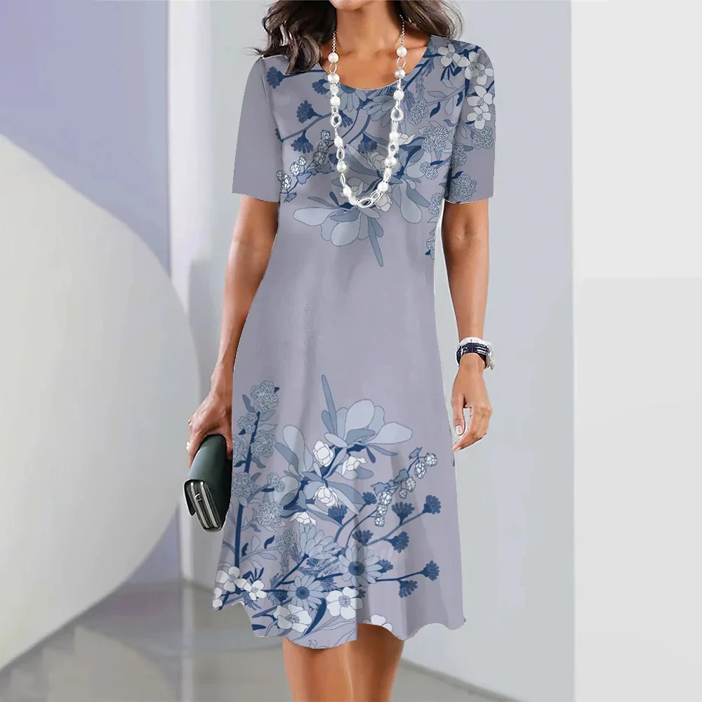 Summer Dress Women's Retro Round Neck Short Sleeve A-line Skirt Flower Print Loose A-line Skirt Fashion Party Women's Dress
Summer Dress Women's Retro Round Neck Short Sleeve A-line Skirt Flower Print Loose A-line Skirt Fashion Party Women's Dress