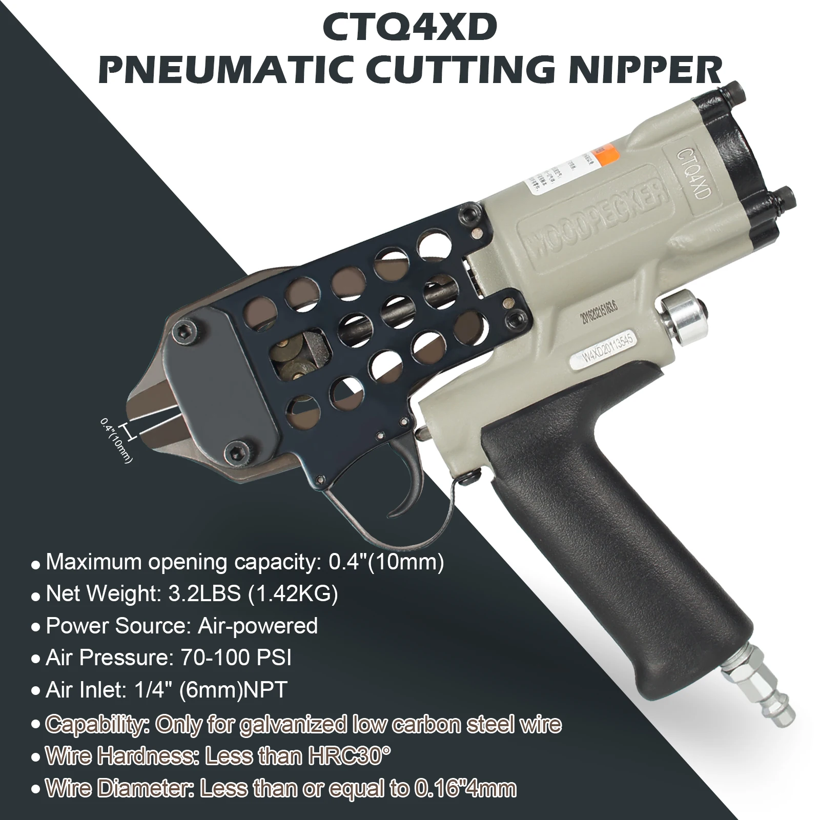 WOODPECKER CTQ4XD Pneumatic Cutting Nipper, 4mm Diameter Wire Cutting, Air Power Wire Shear, Cutting Wire Tool
WOODPECKER CTQ4XD Pneumatic Cutting Nipper, 4mm Diameter Wire Cutting, Air Power Wire Shear, Cutting Wire Tool