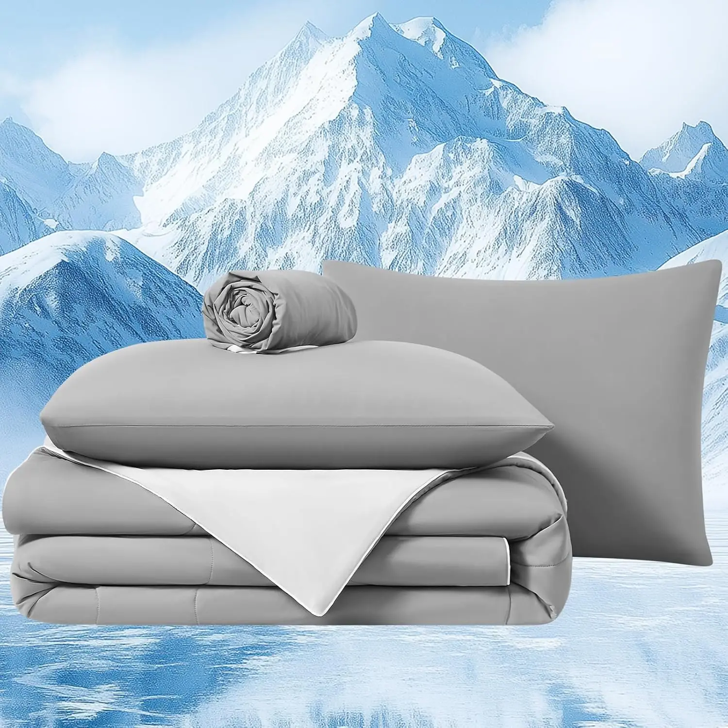 Cooling Comforter Set Queen Size 4-Piece with Sheets & Pillowcases, Ice Cold Double Side Blanket for Hot Sleepers
Cooling Comforter Set Queen Size 4-Piece with Sheets & Pillowcases, Ice Cold Double Side Blanket for Hot Sleepers