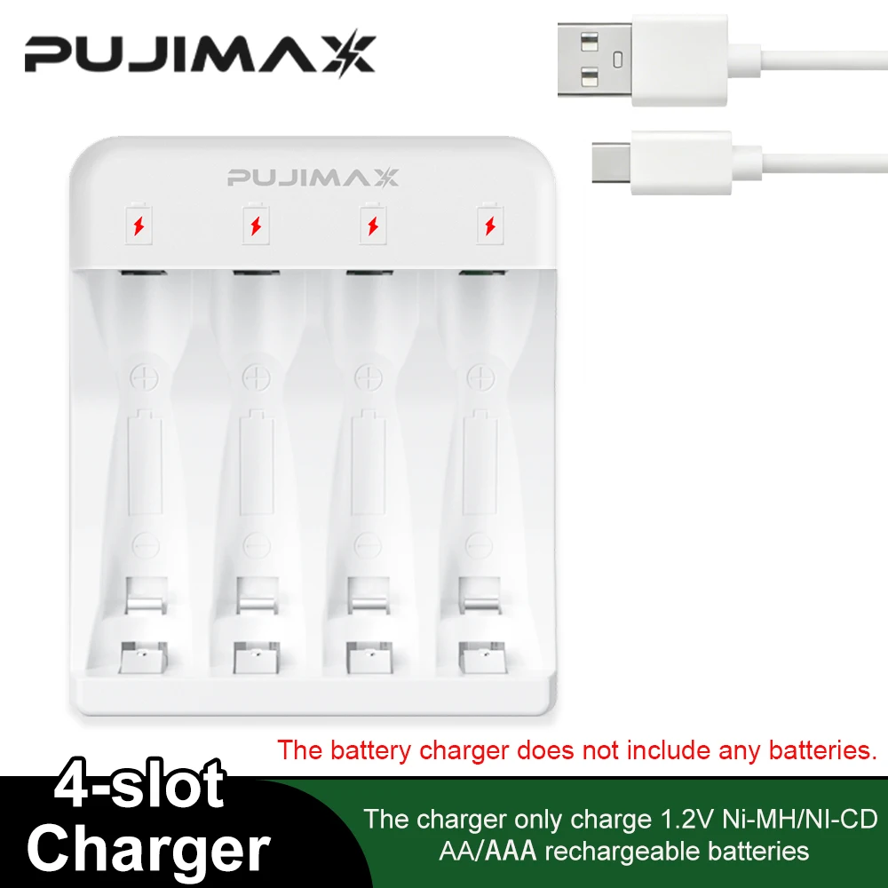 PUJIAMX 4 Slot AA/AAA NI-MH Rechargeable Battery Charger LED Display Batteries Charger +Type C Cable Portable Fast Charging Tool
PUJIAMX 4 Slot AA/AAA NI-MH Rechargeable Battery Charger LED Display Batteries Charger +Type C Cable Portable Fast Charging Tool