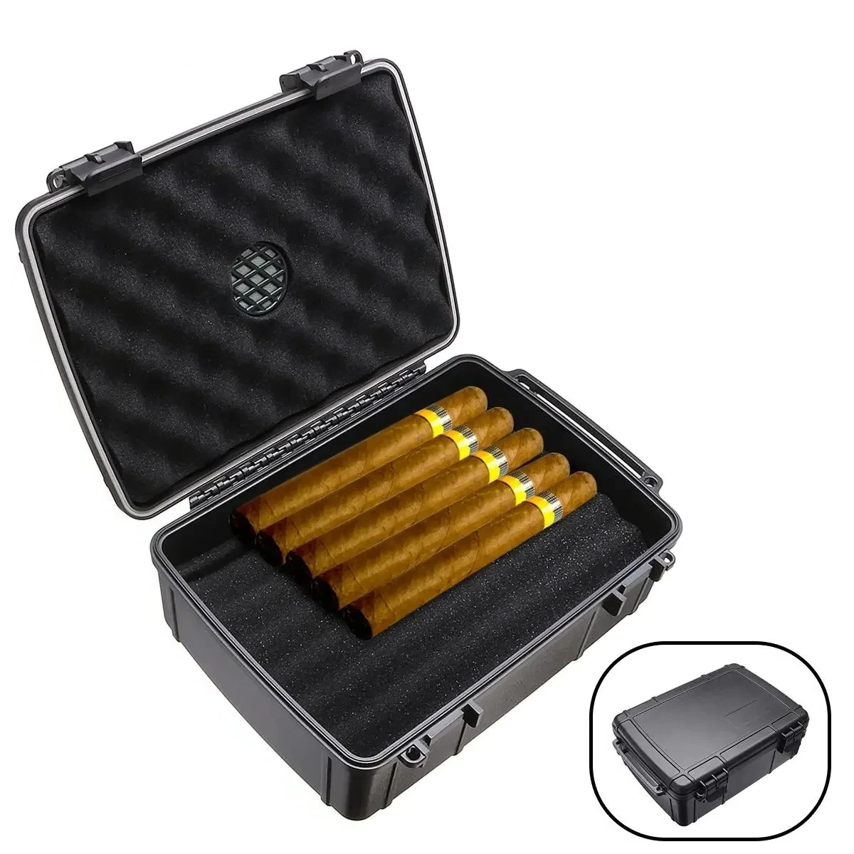 Портативная коробка для хьюмидора для сигар, водонепроницаемая коробка для хьюмидора для сигар, черная пыленепроницаемая противоударная коробка для хранения сигар
Портативная коробка для хьюмидора для сигар, водонепроницаемая коробка для хьюмидора для сигар, черная пыленепроницаемая противоударная коробка для хранения сигар