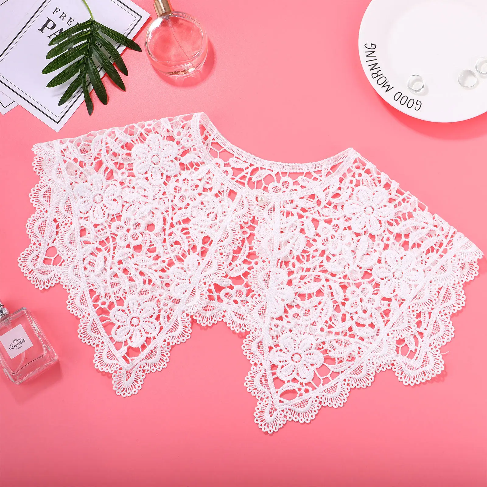 Lace Hollow Shawl Collar Women Scarf Openwork Pearl Button Blouse Sweater Vest Necklace Fashion Fall Spring
Lace Hollow Shawl Collar Women Scarf Openwork Pearl Button Blouse Sweater Vest Necklace Fashion Fall Spring