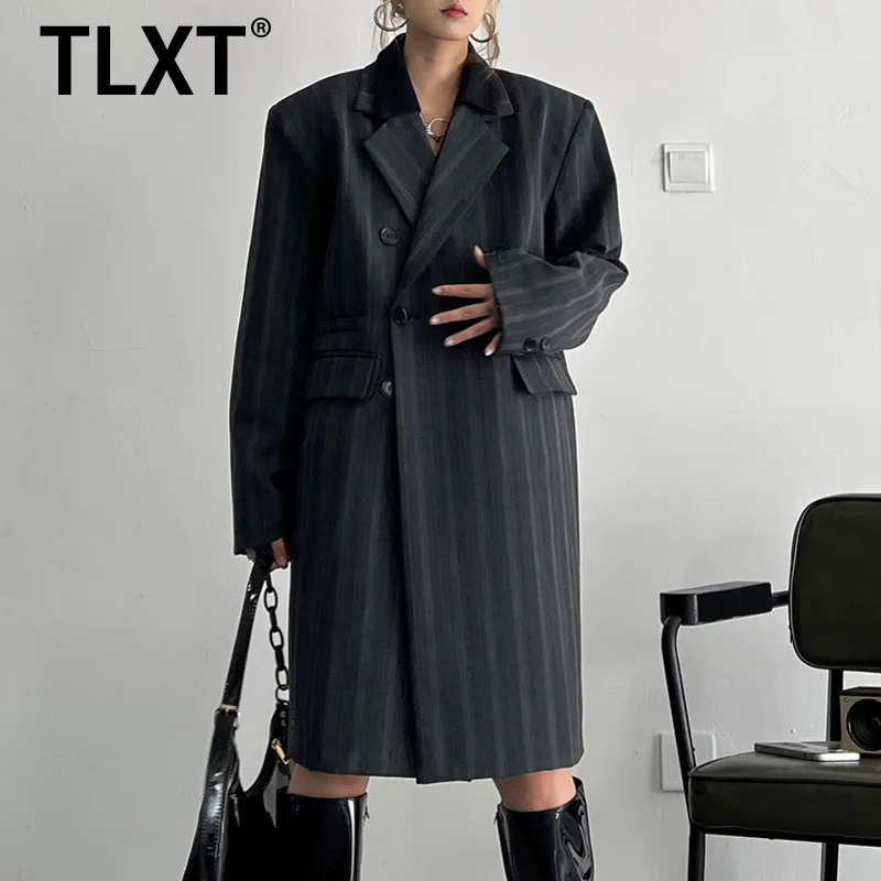 TLXT 2024, осень/зима, новый дизайн, свободный повседневный уличный американский костюм средней длины в полоску, ветровка, пальто, женский тренд
TLXT 2024, осень/зима, новый дизайн, свободный повседневный уличный американский костюм средней длины в полоску, ветровка, пальто, женский тренд