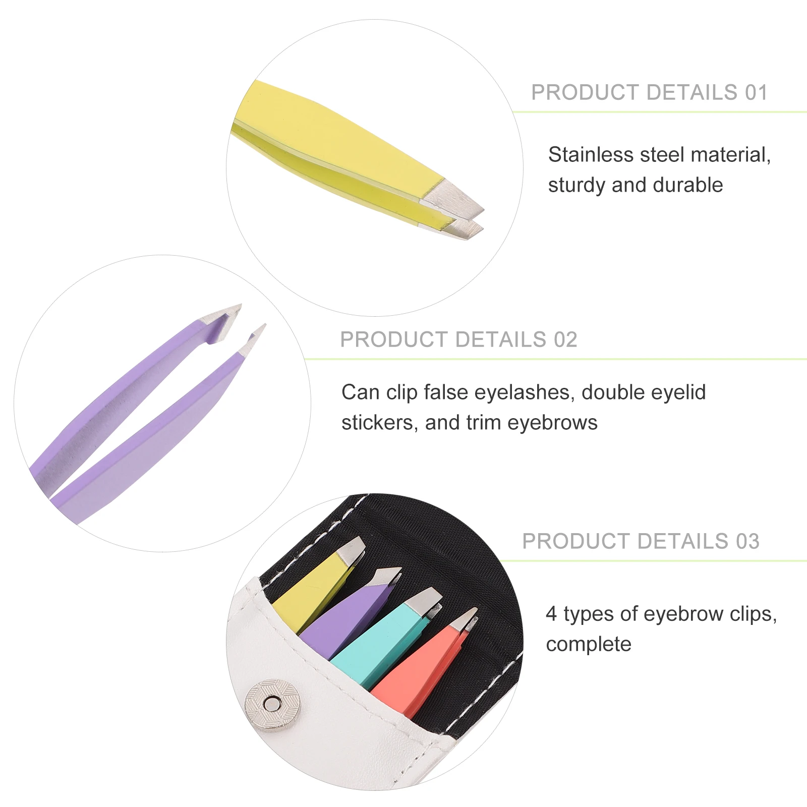4Pcs Eyebrow Clip Stainless Steel PU Mini Tweezers Lash False Eyelashes Double Eyelid Brow Trimmer Grooming Tools Makeup
4Pcs Eyebrow Clip Stainless Steel PU Mini Tweezers Lash False Eyelashes Double Eyelid Brow Trimmer Grooming Tools Makeup