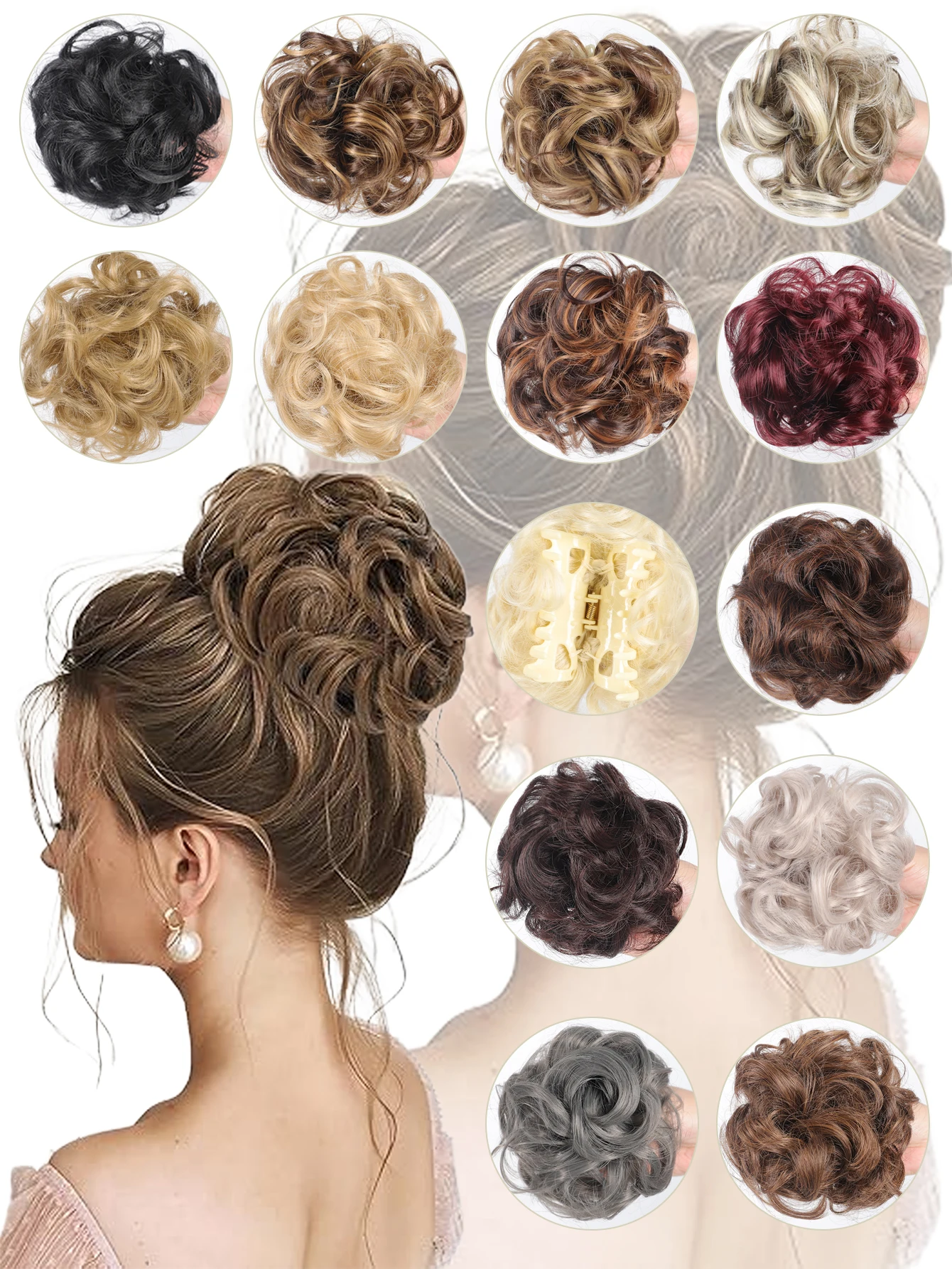 Synthetic Chignon Messy Bun Claw Clip in Hair Piece Wavy Curly Hair Bun Ponytail Extensions Scrunchie Hairpieces for Women
Synthetic Chignon Messy Bun Claw Clip in Hair Piece Wavy Curly Hair Bun Ponytail Extensions Scrunchie Hairpieces for Women