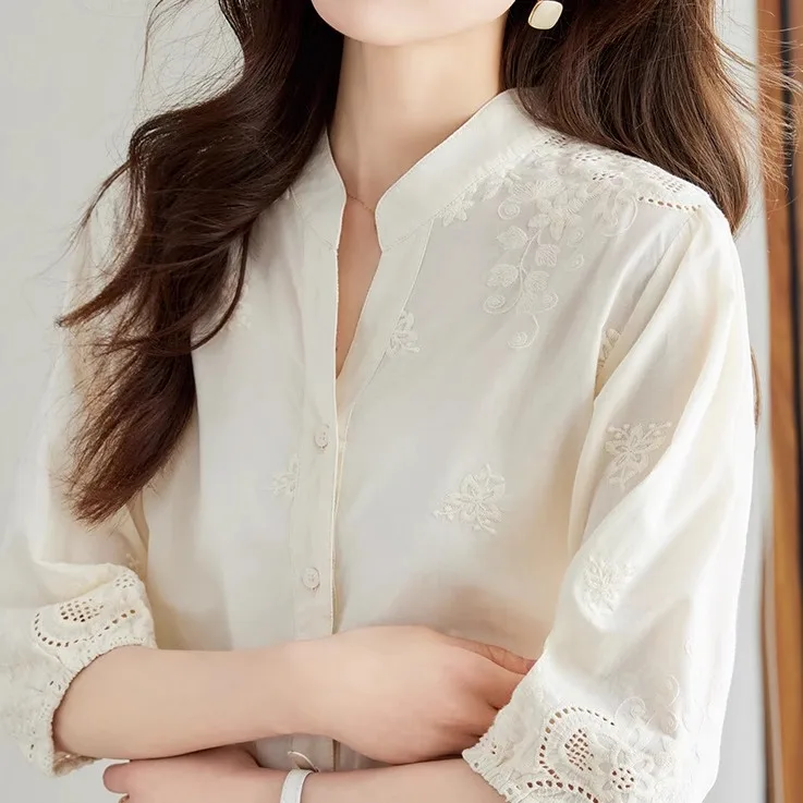 Special Offer Pure Cotton Embroidered Hollow out Lace Women's irt f Sve V-Ne Loose Fit Anti-Wrinkle Breathable
Special Offer Pure Cotton Embroidered Hollow out Lace Women's irt f Sve V-Ne Loose Fit Anti-Wrinkle Breathable