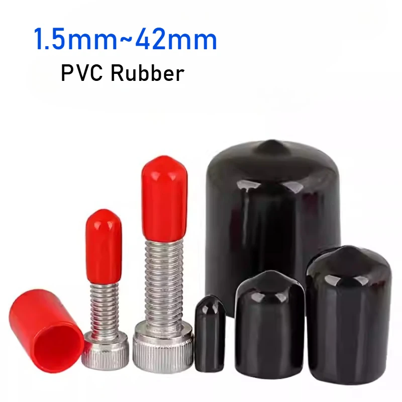 Black/Red PVC Soft Rubber Protective Cap External Thread Screw Protective Sleeve Screw Rod Circular End Cap Waterproof Sheath