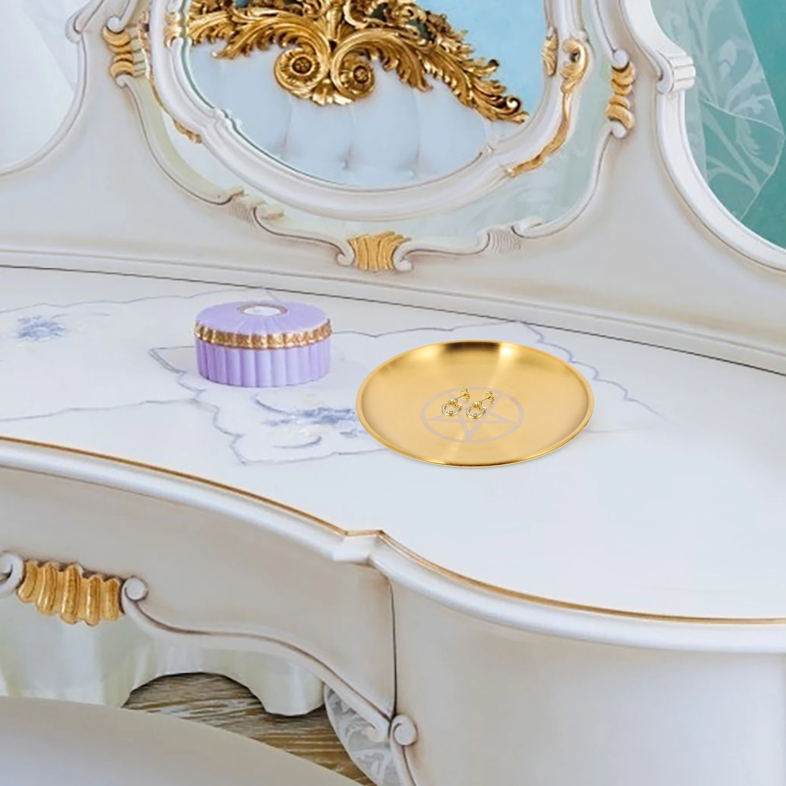 Pentacle Gold Jewelry Dish Small Trinket Witchcraft Altar Supplies Metal Storage Tray Metal Jewelry Dish for Home Office
Pentacle Gold Jewelry Dish Small Trinket Witchcraft Altar Supplies Metal Storage Tray Metal Jewelry Dish for Home Office