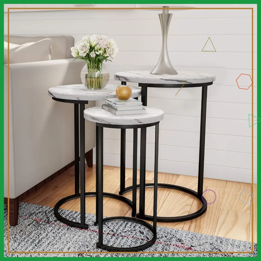 3-Piece Round Nesting Tables Set - Faux Marble Top with Metal Base - Modern Side Tables for Living Room, Bedroom
3-Piece Round Nesting Tables Set - Faux Marble Top with Metal Base - Modern Side Tables for Living Room, Bedroom