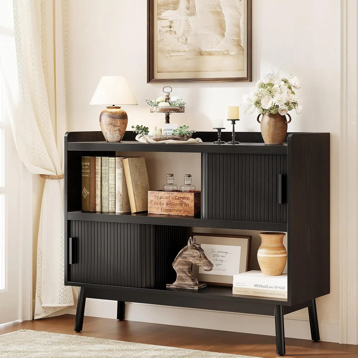 44" Sideboard Buffet with Outlet Open Storage Sliding Door Adjustable Shelf Mid-Century Coffee Bar Wooden Feet, Customized
44" Sideboard Buffet with Outlet Open Storage Sliding Door Adjustable Shelf Mid-Century Coffee Bar Wooden Feet, Customized