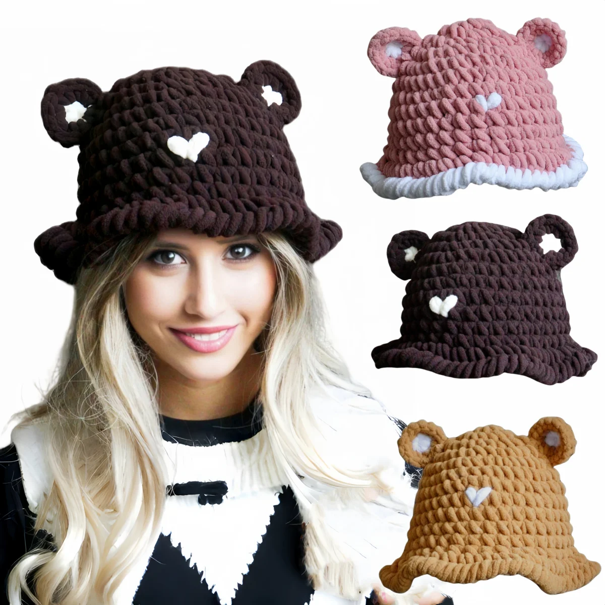 Ladies' teddy bear hat cartoon cute rolled edge flowerpot hat crochet yarn hat with plush warm autumn and winter hat
Ladies' teddy bear hat cartoon cute rolled edge flowerpot hat crochet yarn hat with plush warm autumn and winter hat