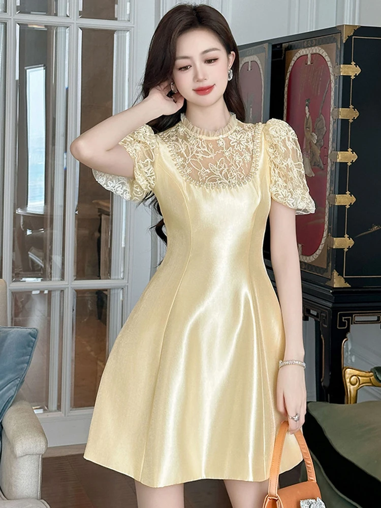 Fashion Cute Fake 2 Piece Lace Splice Evening Dress Women Clothes Elegant Luxury Sexy Puff Sleeve Short Gown Party Prom Vestidos
Fashion Cute Fake 2 Piece Lace Splice Evening Dress Women Clothes Elegant Luxury Sexy Puff Sleeve Short Gown Party Prom Vestidos