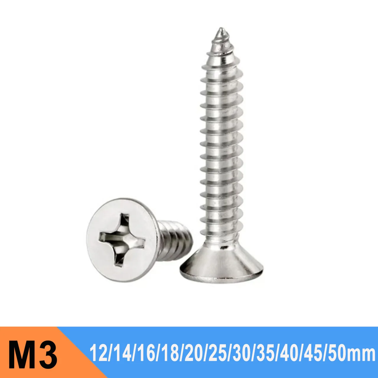 300~1000pcs Flat Head Self Tapping Screws Phillips Drive Wood Screw 304 Stainless Steel M3*12/14/16/18/20/25/30/35/40/45/50mm
300~1000pcs Flat Head Self Tapping Screws Phillips Drive Wood Screw 304 Stainless Steel M3*12/14/16/18/20/25/30/35/40/45/50mm
