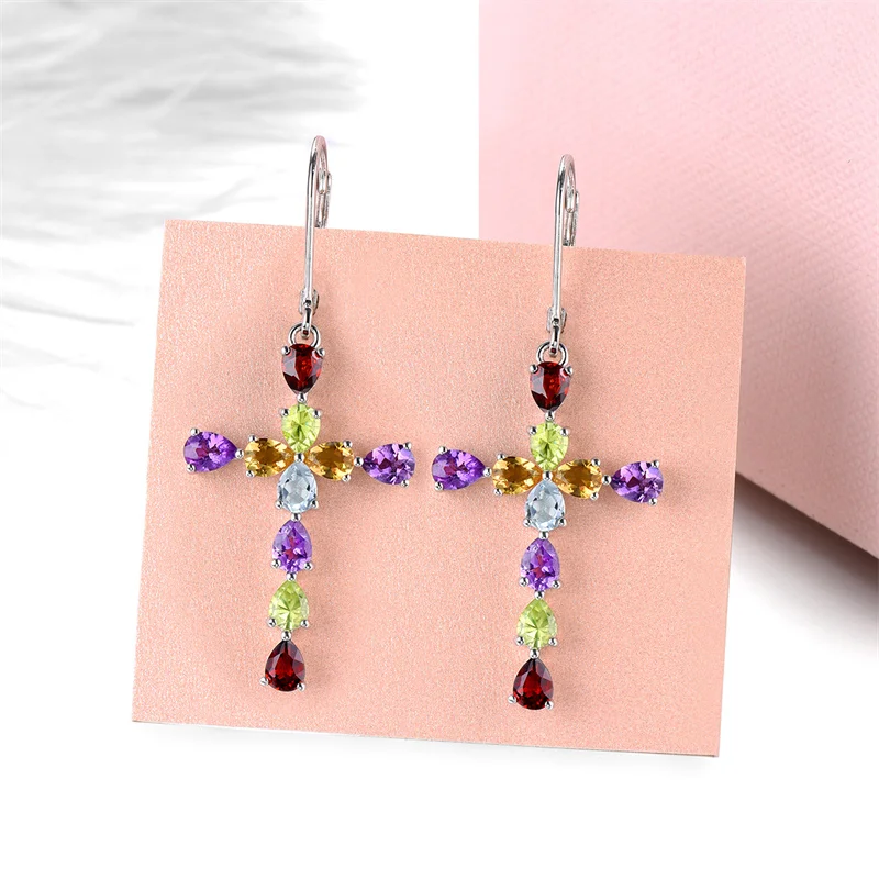 Natural Multicolor 925 Sterling Silver Drop Earrings 3 Carats Genuine Amethyst Garnet Cross Shape Design Women
Natural Multicolor 925 Sterling Silver Drop Earrings 3 Carats Genuine Amethyst Garnet Cross Shape Design Women