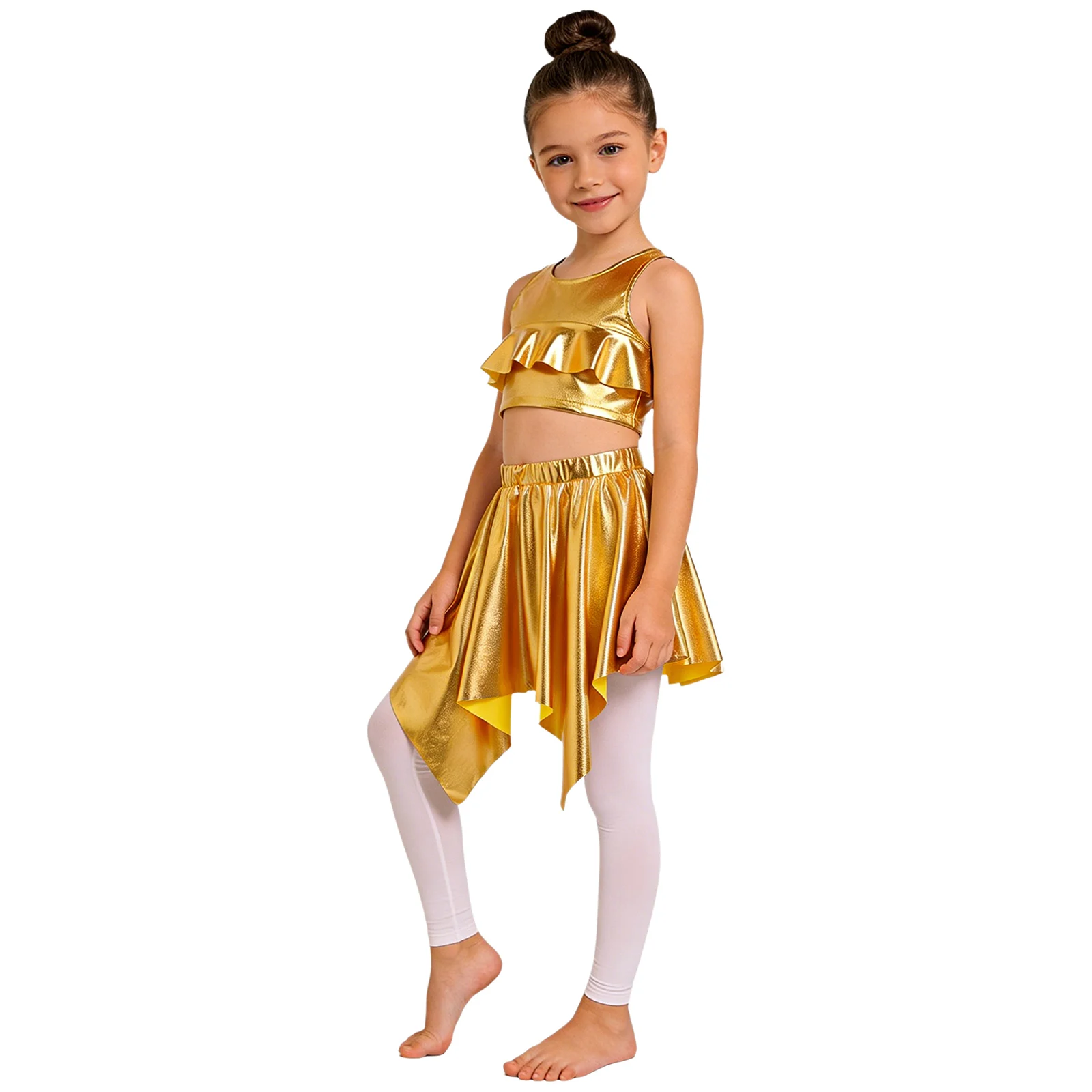 Kids Jazz Dance Party Sets Girls Competition Performance Costume Short Sleeve Metallic Shiny T-shirt with Skirt Cheerleading Set
Kids Jazz Dance Party Sets Girls Competition Performance Costume Short Sleeve Metallic Shiny T-shirt with Skirt Cheerleading Set