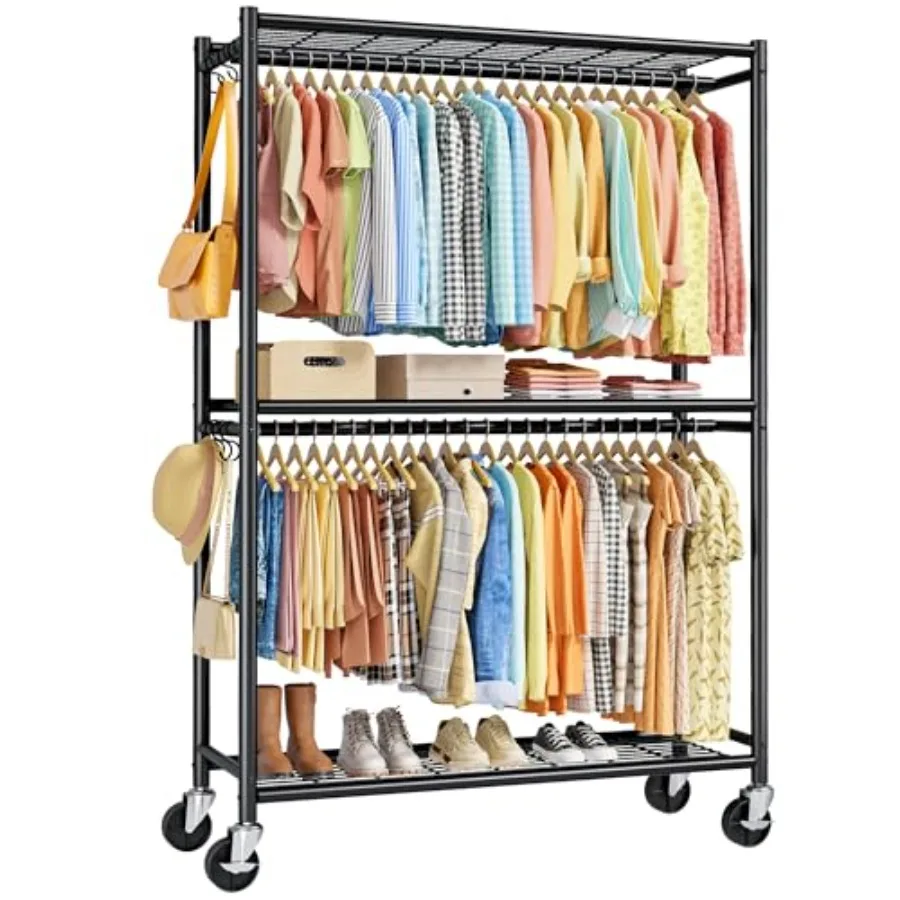 Clothes Rack - Double Hanging Rod Clothing Rack with Wheels and Leveling Feet, Large Capacity Wardrobe Closet with Shees for Be
Clothes Rack - Double Hanging Rod Clothing Rack with Wheels and Leveling Feet, Large Capacity Wardrobe Closet with Shees for Be