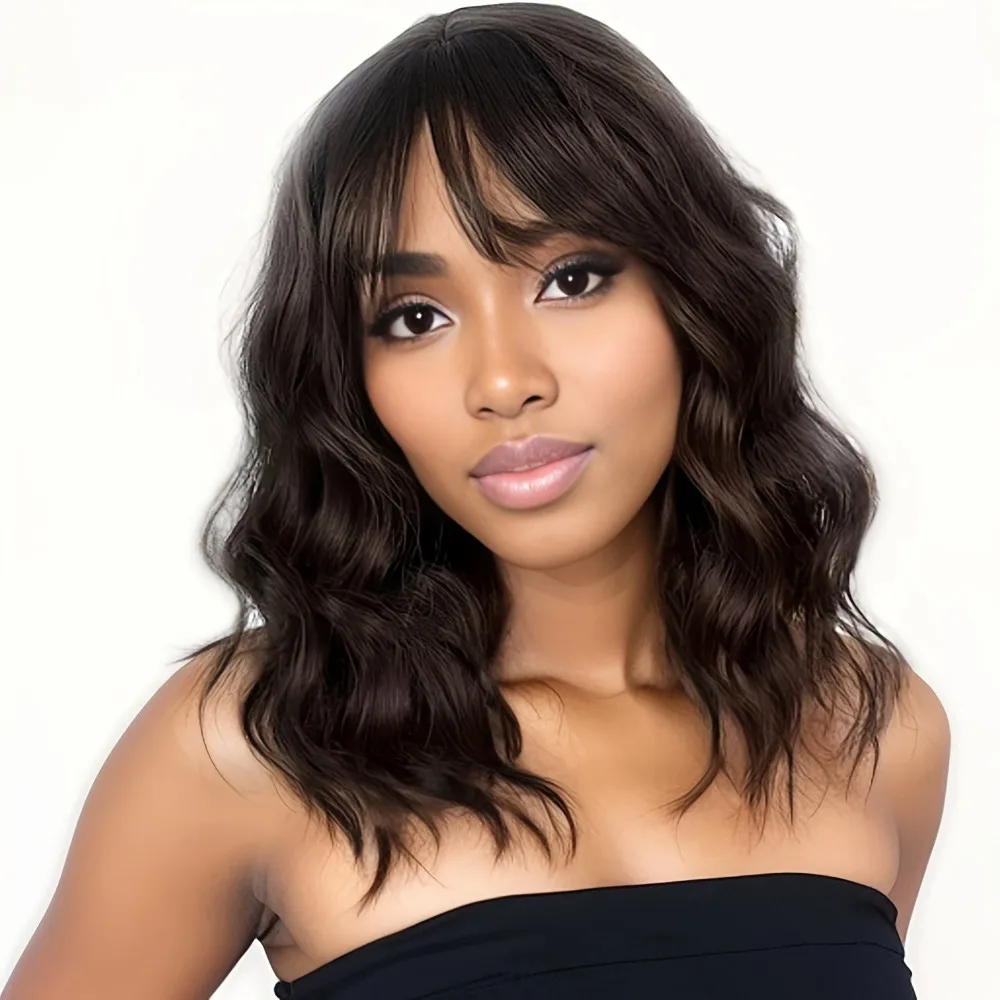 Synthetic Wigs Women Black Shoulder-length Short Slightly Curled Wig With Bangs Brown Artificial Full Head Cover Hairwear
Synthetic Wigs Women Black Shoulder-length Short Slightly Curled Wig With Bangs Brown Artificial Full Head Cover Hairwear