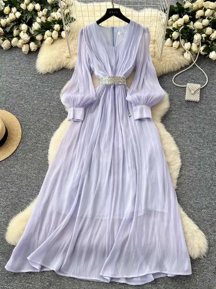 Women Vintage Evening Party Dress Spring Autumn French V-neck Lantern Sleeve Chiffon Long Dresses Actresses elegant Long Robe
Women Vintage Evening Party Dress Spring Autumn French V-neck Lantern Sleeve Chiffon Long Dresses Actresses elegant Long Robe