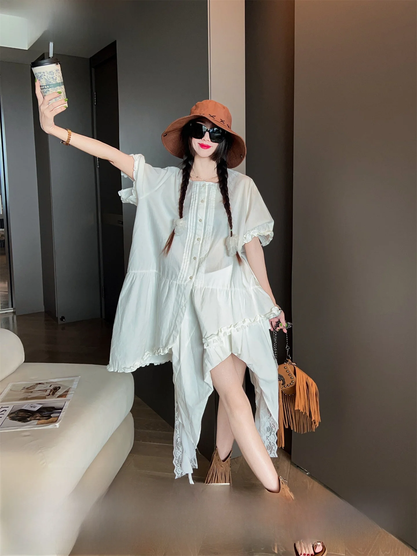 Faionable Retro ort Sve Women's irt Casual Loose Top Summer 2025 New Sle Versatile Commute Pure Color
Faionable Retro ort Sve Women's irt Casual Loose Top Summer 2025 New Sle Versatile Commute Pure Color