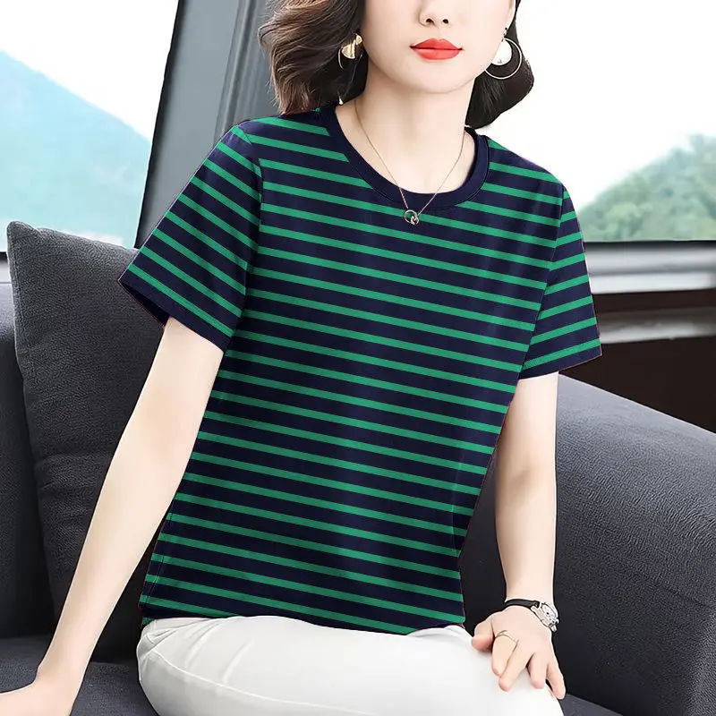 Summer Mom Striped Short Sleeve T-Shirt Women's Loose Slimming Large Size Shoulder Top Youthful Printed Breathable Polyester ...
Summer Mom Striped Short Sleeve T-Shirt Women's Loose Slimming Large Size Shoulder Top Youthful Printed Breathable Polyester ...