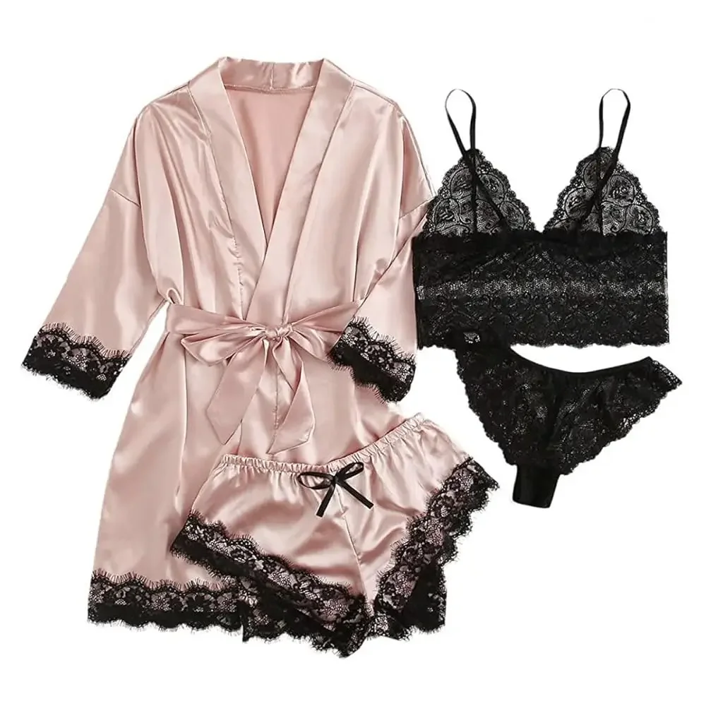 Womens Silk Pajamas Robes Set 4PACKS Sexy Pjs Cami Shorts Satin Sleepwear Lace Loungewear
Womens Silk Pajamas Robes Set 4PACKS Sexy Pjs Cami Shorts Satin Sleepwear Lace Loungewear