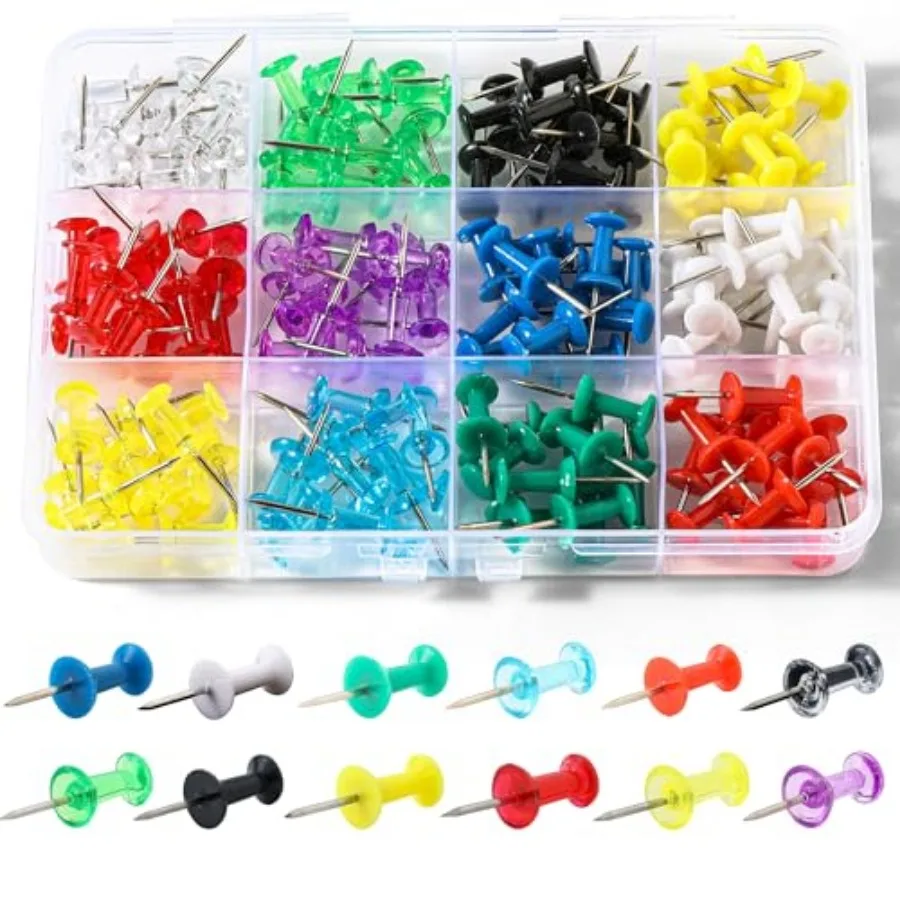 12 Colors 150 Pcs Push Pins, Standard Thumb Tacks Steel Point and Plastic Head, Push Pins for Bulletin Board, Cork Board and Wa
12 Colors 150 Pcs Push Pins, Standard Thumb Tacks Steel Point and Plastic Head, Push Pins for Bulletin Board, Cork Board and Wa