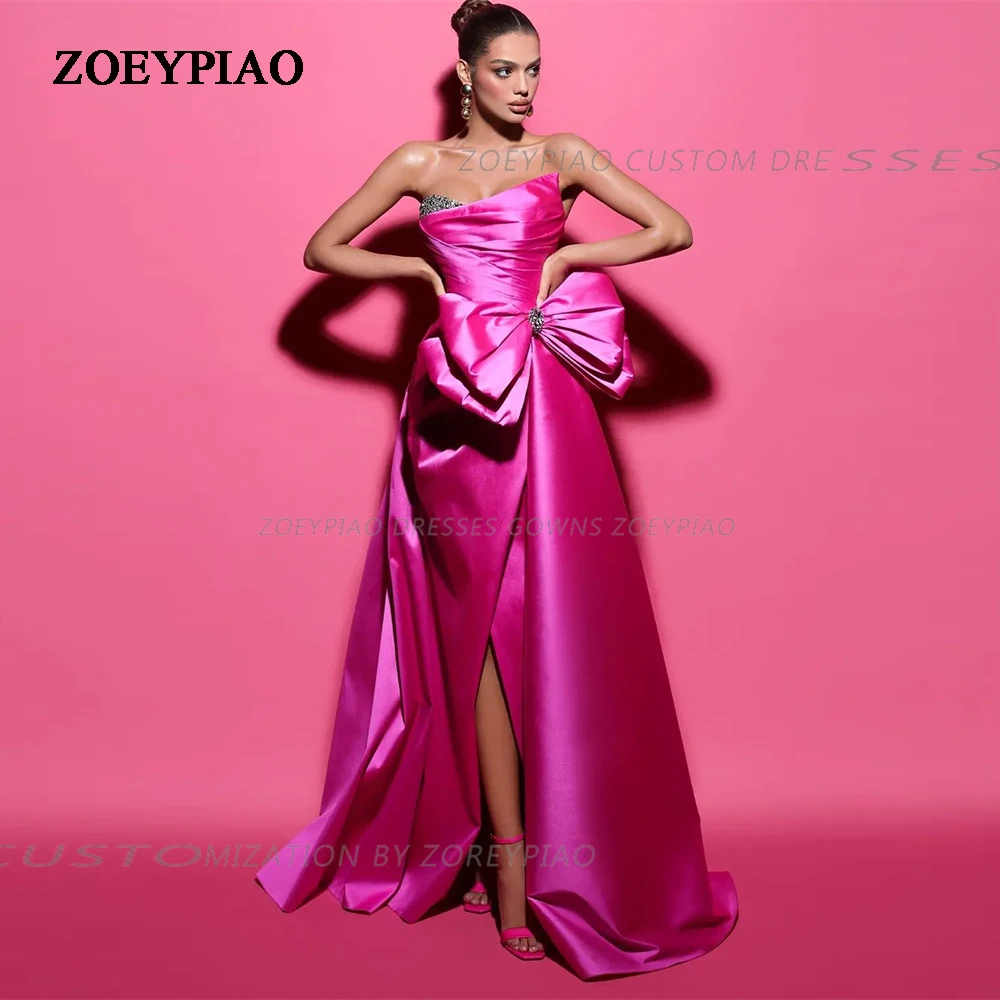 Fashion Custom Gown Evening Dress Sleeveless Hot Pink A Line Bow Party Gowns For Women Satin Bow Beads Long vestidos de noche
Fashion Custom Gown Evening Dress Sleeveless Hot Pink A Line Bow Party Gowns For Women Satin Bow Beads Long vestidos de noche