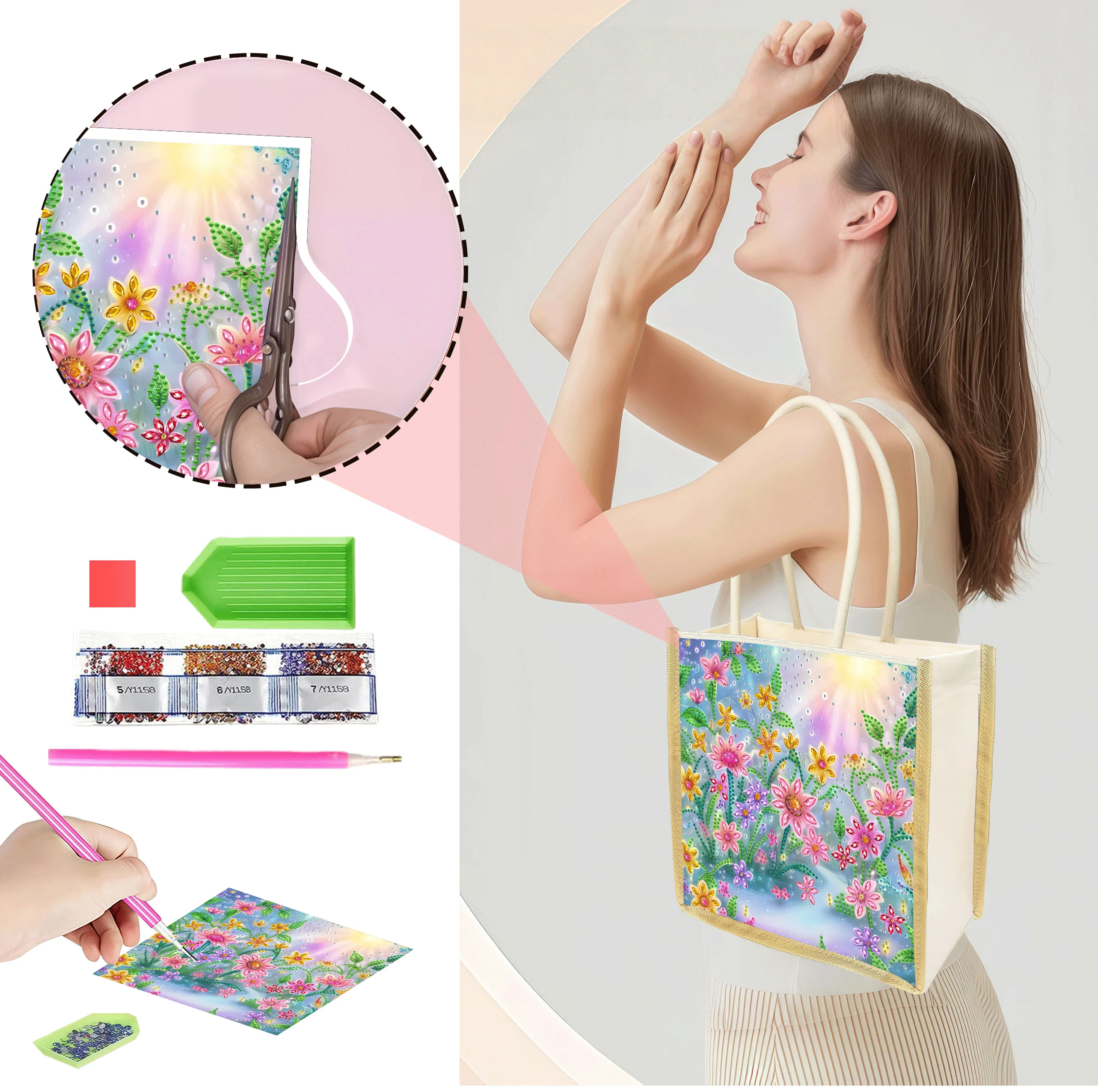 A set of DIY diamond art painting flower pattern handbags, simple and practical, a must-have item for daily outings.
A set of DIY diamond art painting flower pattern handbags, simple and practical, a must-have item for daily outings.