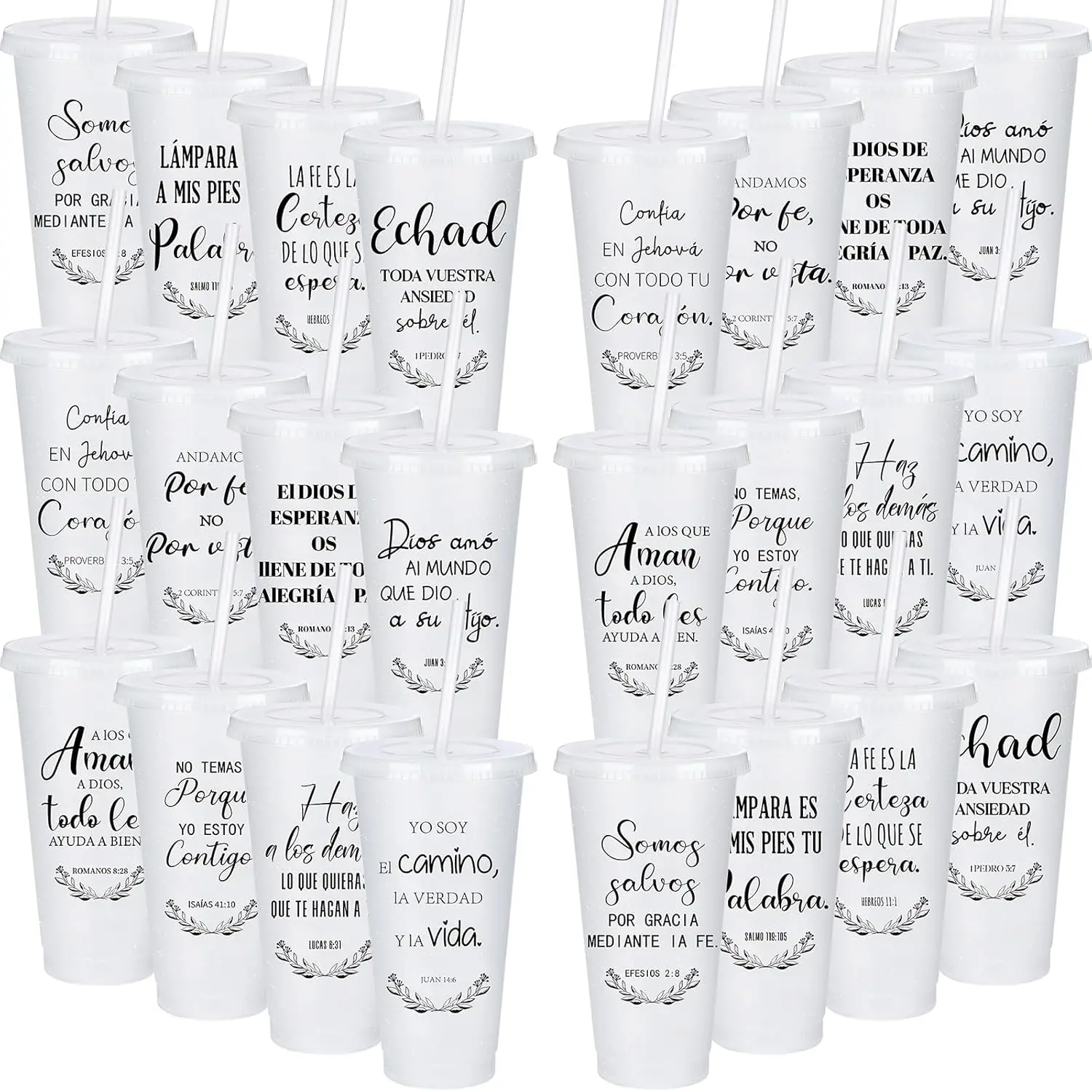60 Packs Spanish Bible Verse Plastic Tumbler 24oz with Lid Straw for Church Gifts Mother's Day White
60 Packs Spanish Bible Verse Plastic Tumbler 24oz with Lid Straw for Church Gifts Mother's Day White