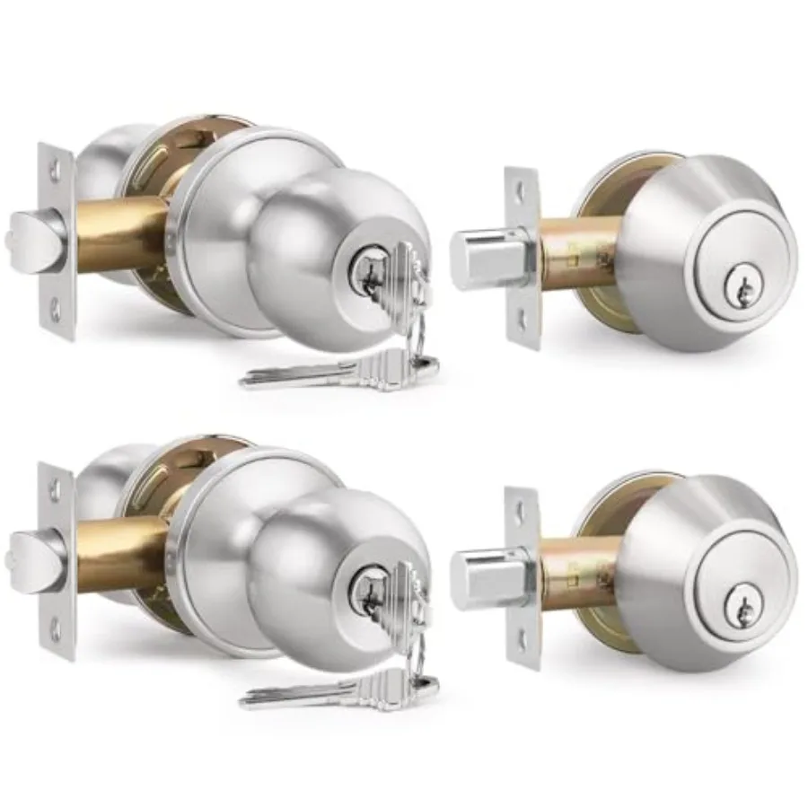 Keyed Entry Door Knob and Single Cylinder Deadbolt Combination Set in, Keyed Alike Exterior Knob Door Handle and Deadbolt Lock
Keyed Entry Door Knob and Single Cylinder Deadbolt Combination Set in, Keyed Alike Exterior Knob Door Handle and Deadbolt Lock