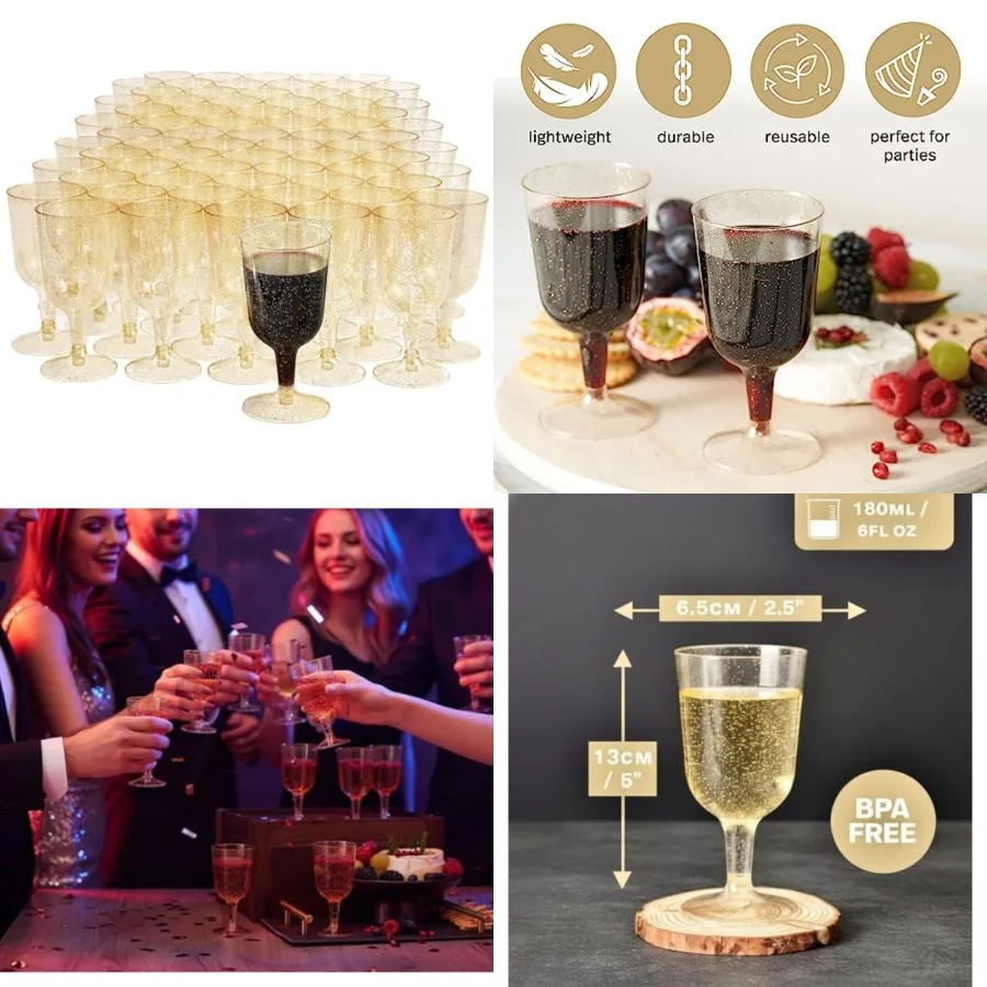 100 Plastic Wine Glasses, 6oz - Wine Glasses Wine Cups - Elegant, Sturdy Reusable Plastic Goblets for Cocktail Parties, Wine Ta
100 Plastic Wine Glasses, 6oz - Wine Glasses Wine Cups - Elegant, Sturdy Reusable Plastic Goblets for Cocktail Parties, Wine Ta