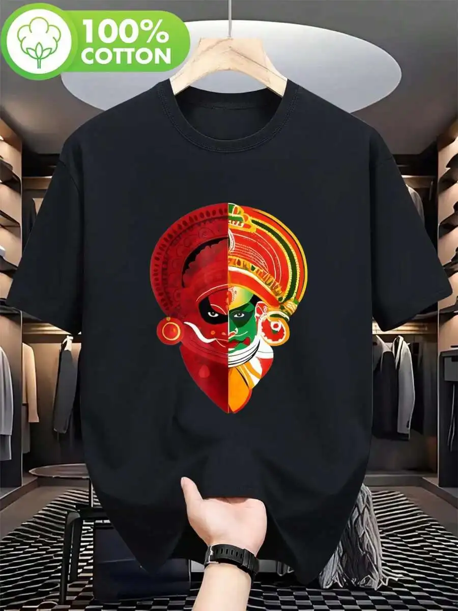 Kathakali Theyyam Face Print Cotton Tee Unisex Crew Neck Short Sleeve Casual Top
Kathakali Theyyam Face Print Cotton Tee Unisex Crew Neck Short Sleeve Casual Top