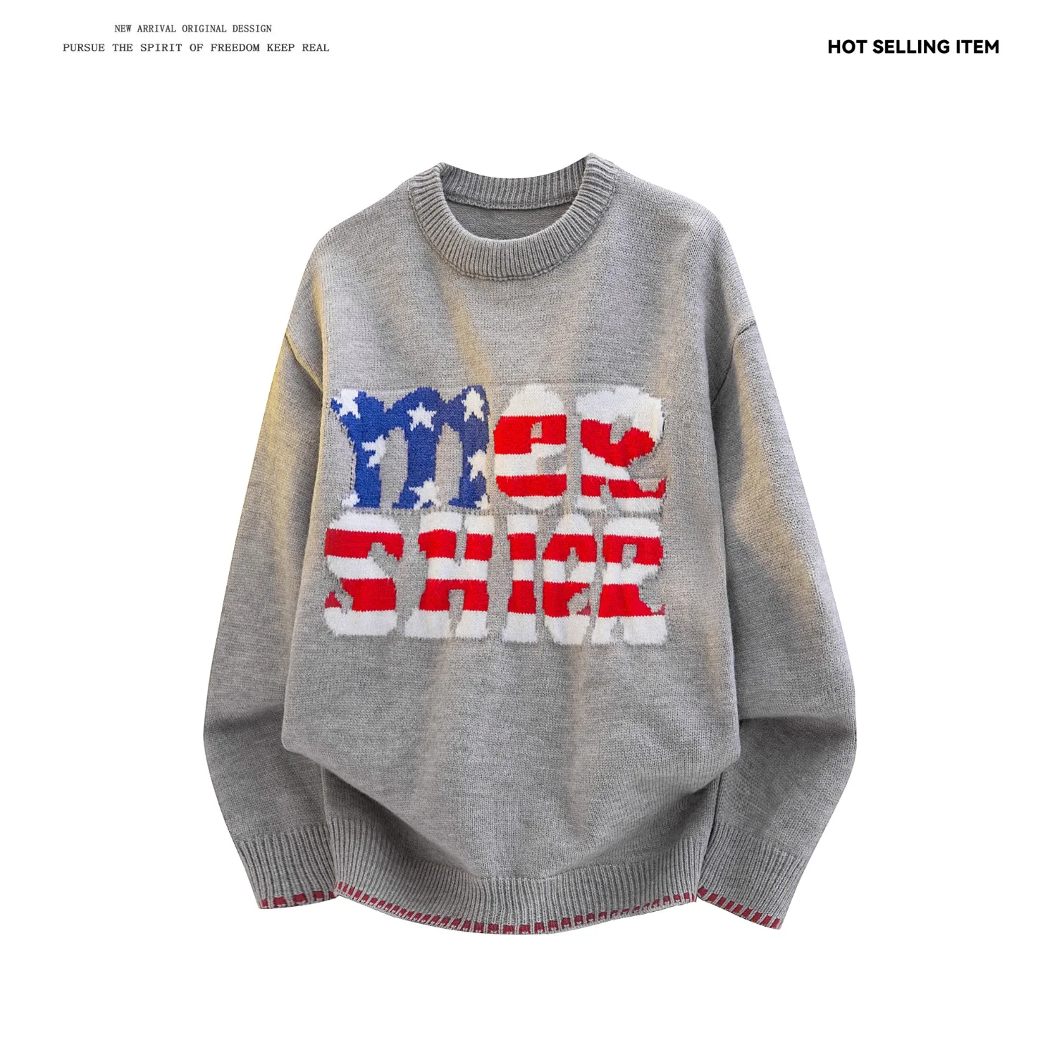 Ретро-свитер с принтом американского флага и надписями, круглый вырез горловины, мужской, осенне-зимний, свободный, повседневный, универсальный, парный, вязаный.
Ретро-свитер с принтом американского флага и надписями, круглый вырез горловины, мужской, осенне-зимний, свободный, повседневный, универсальный, парный, вязаный.