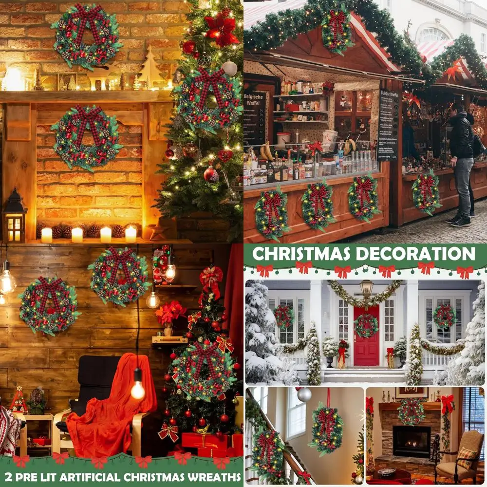 20 предварительно освещенных рождественских венков с клетчатыми бантами для декора отдыха на открытом воздухе
20 предварительно освещенных рождественских венков с клетчатыми бантами для декора отдыха на открытом воздухе
