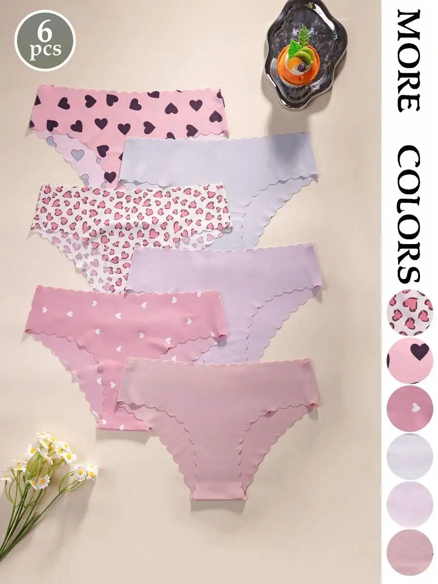 6 Pcs Women Seamless Panties With Heart And Leopard Print Wavy Lace Edge Briefs
6 Pcs Women Seamless Panties With Heart And Leopard Print Wavy Lace Edge Briefs