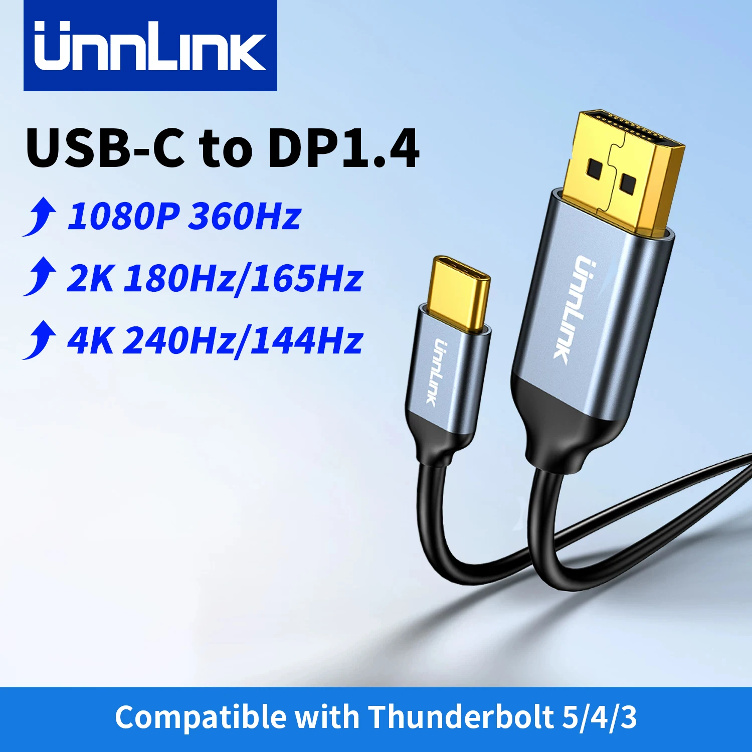 Unnlink USB C to DisplayPort Cable 8K@60Hz Type-C to DP 1.4, 4K@144Hz/240Hz, 2K@180Hz/165Hz Compatible Thunderbolt 5/4/3
Unnlink USB C to DisplayPort Cable 8K@60Hz Type-C to DP 1.4, 4K@144Hz/240Hz, 2K@180Hz/165Hz Compatible Thunderbolt 5/4/3