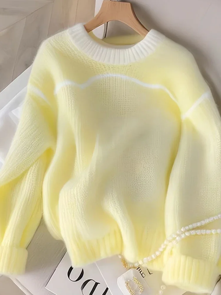 Korean Fashion Yellow Sweet Sweaters Women Casual Loose Elegant Knitted Jumper Long Sleeve O-Neck Patchwork Pullover Y2k Clothes
Korean Fashion Yellow Sweet Sweaters Women Casual Loose Elegant Knitted Jumper Long Sleeve O-Neck Patchwork Pullover Y2k Clothes