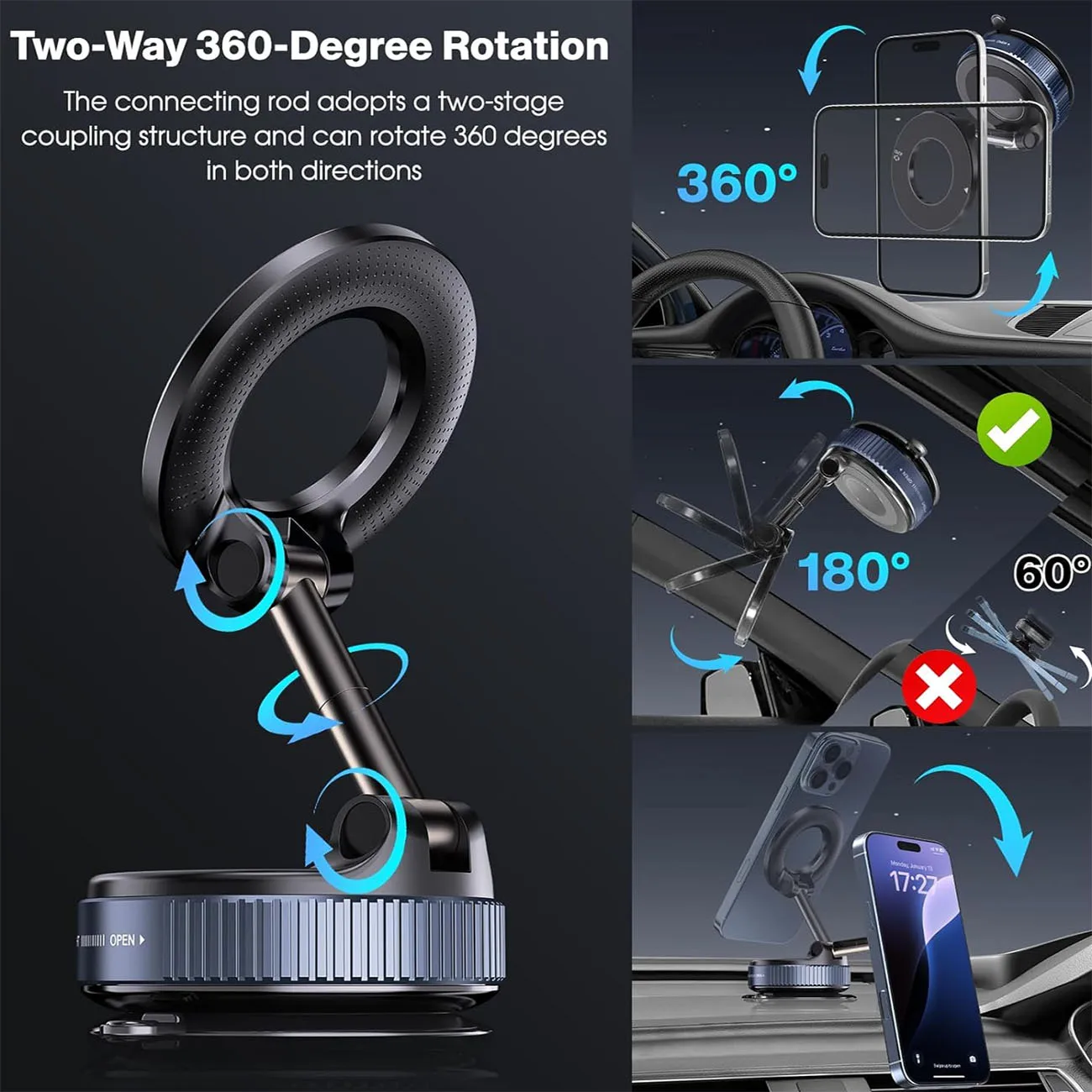Magnetic Suction Cup Phone Mount for Magsafe 360° Adjustable Magnetic Car Phone Holder Pocket Size Foldable Car Mount
Magnetic Suction Cup Phone Mount for Magsafe 360° Adjustable Magnetic Car Phone Holder Pocket Size Foldable Car Mount